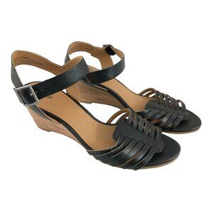 Susina Womens Sandals Wedge Heel Strappy Leather Ankle Strap Black Size 7